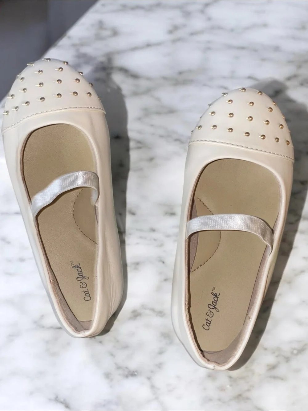 Cat & Jack Toddler Girl Cream Studded Mary Jane Flats - Size 9T